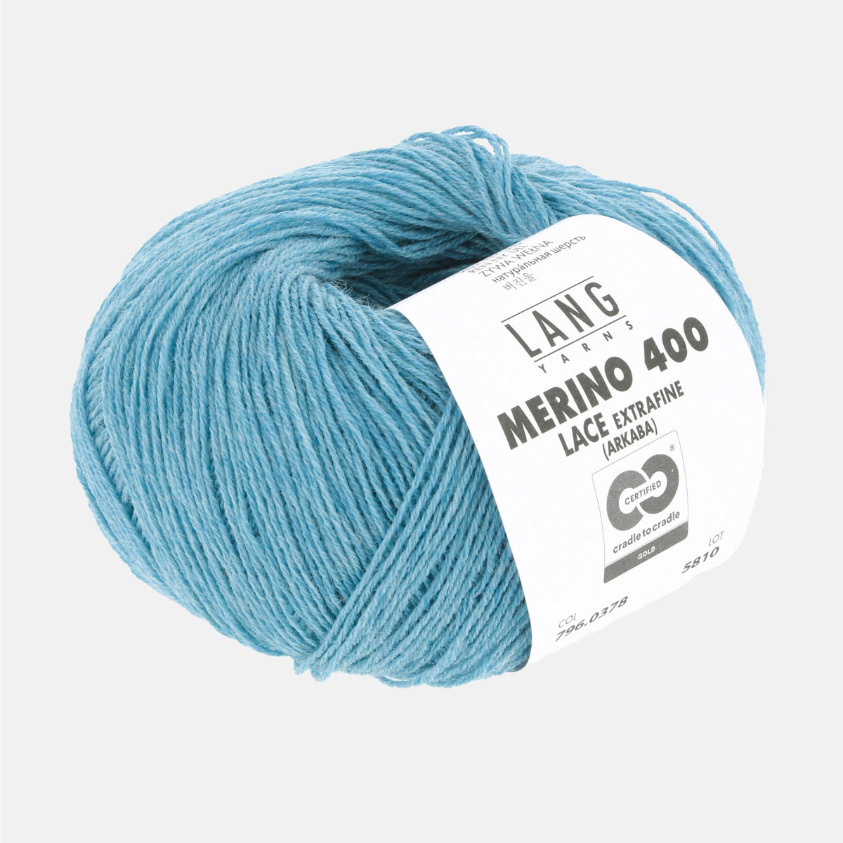 Pelote de Merino 400 Lace de Lang Yarns, coloris 0378 Ciel