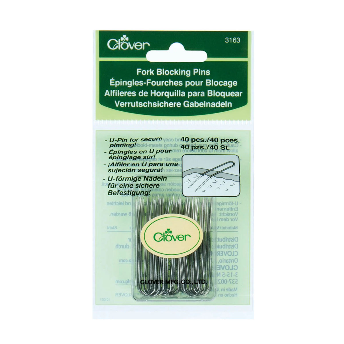 Lot de 40 épingles en U pour bloquer les projets au tricot ou au crochet de la marque Clover (référence 3163)