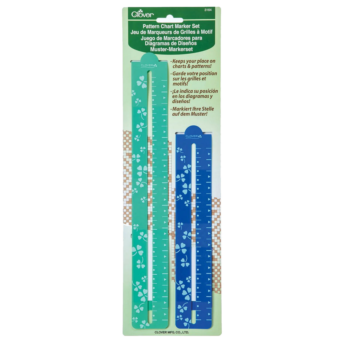 Jeu de deux règles magnétiques pour lire les grilles de tricot de la marque Clover (référence 3164)