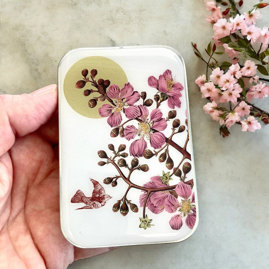 Boîte de rangement métallique Firefly Notes, modèle Cherry Blossom, taille Large