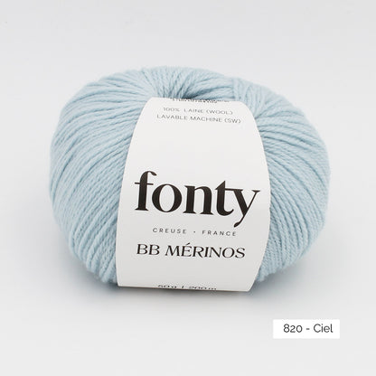 Pelote de BB Mérinos de Fonty, coloris 820 Ciel