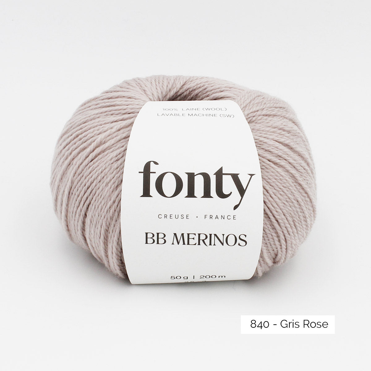 Pelote de BB Mérinos de Fonty, coloris 840 Gris Rose