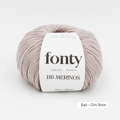 Pelote de BB Mérinos de Fonty, coloris 840 Gris Rose