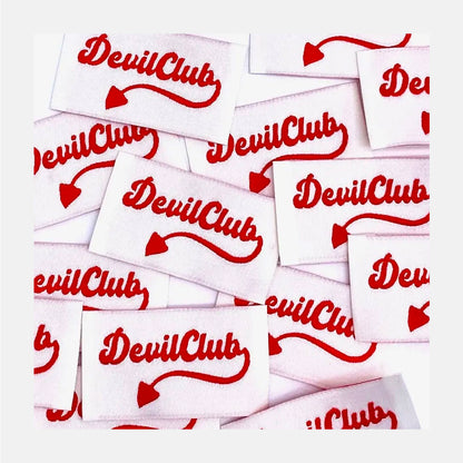 Etiquette à coudre de Home Couture, modèle Devil Club (blanc - rouge)