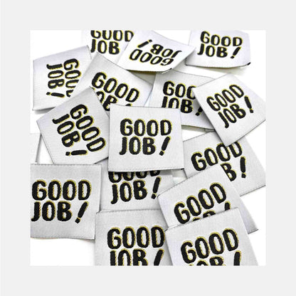 Etiquette à coudre de Home Couture, modèle Good job! (blanc - noir / lurex)