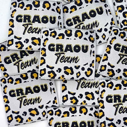 Etiquette à coudre de Home Couture, modèle Graou Team (blanc - léopard)