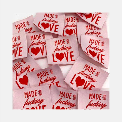 Etiquette à coudre de Home Couture, modèle Made with f*** love (rose - rouge)