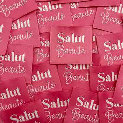Etiquette à coudre de Home Couture, modèle Salut Beauté (rose - blanc)