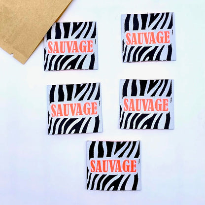 Etiquette à coudre de Home Couture, modèle Sauvage (zèbre - corail neon)