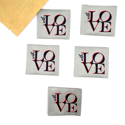 Etiquettes à coudre Home Couture, modèle With Love (écru - noir / fluo)