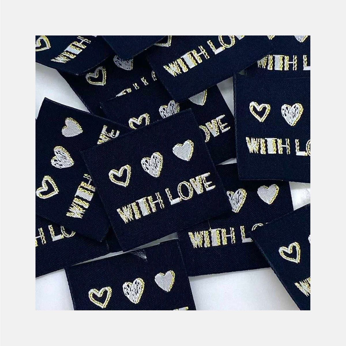 Etiquette à coudre de Home Couture, modèle With Love (noir - blanc / lurex)