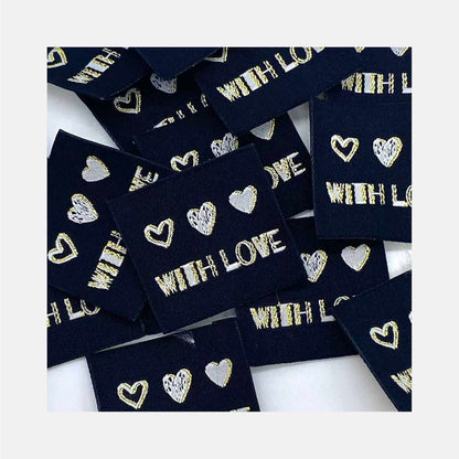 Etiquette à coudre de Home Couture, modèle With Love (noir - blanc / lurex)