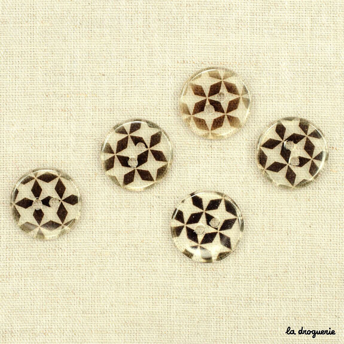 Boutons La Droguerie modèle Cristal Moulins (Transparent-Noir ; 20mm)