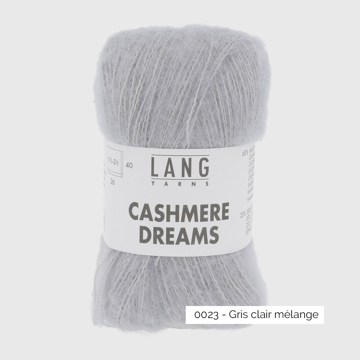 Echeveau de Cashmere Dreams de Lang Yarns, coloris 0023 Gris Clair Mélange