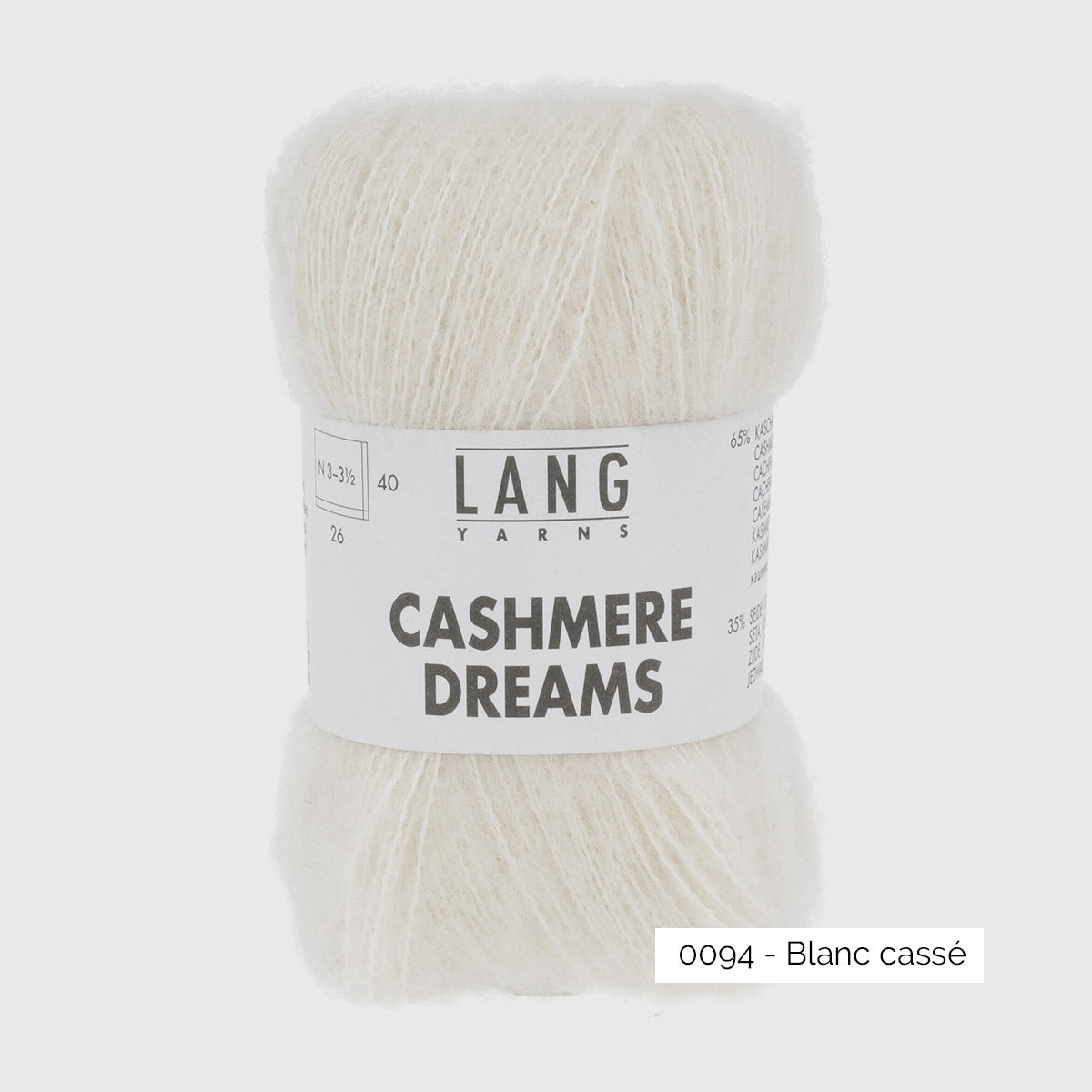 Echeveau de Cashmere Dreams de Lang Yarns, coloris 0094 Blanc Cassé