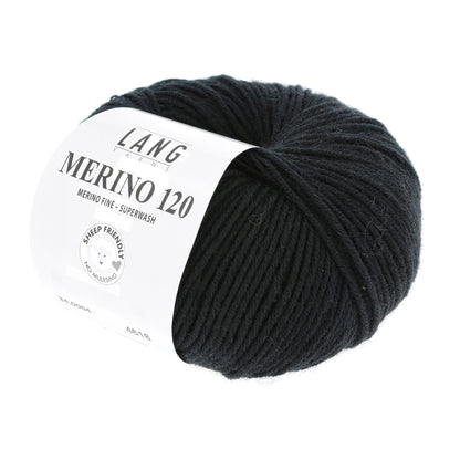 Pelote de Merino 120 de Lang Yarns coloris 004 Noir