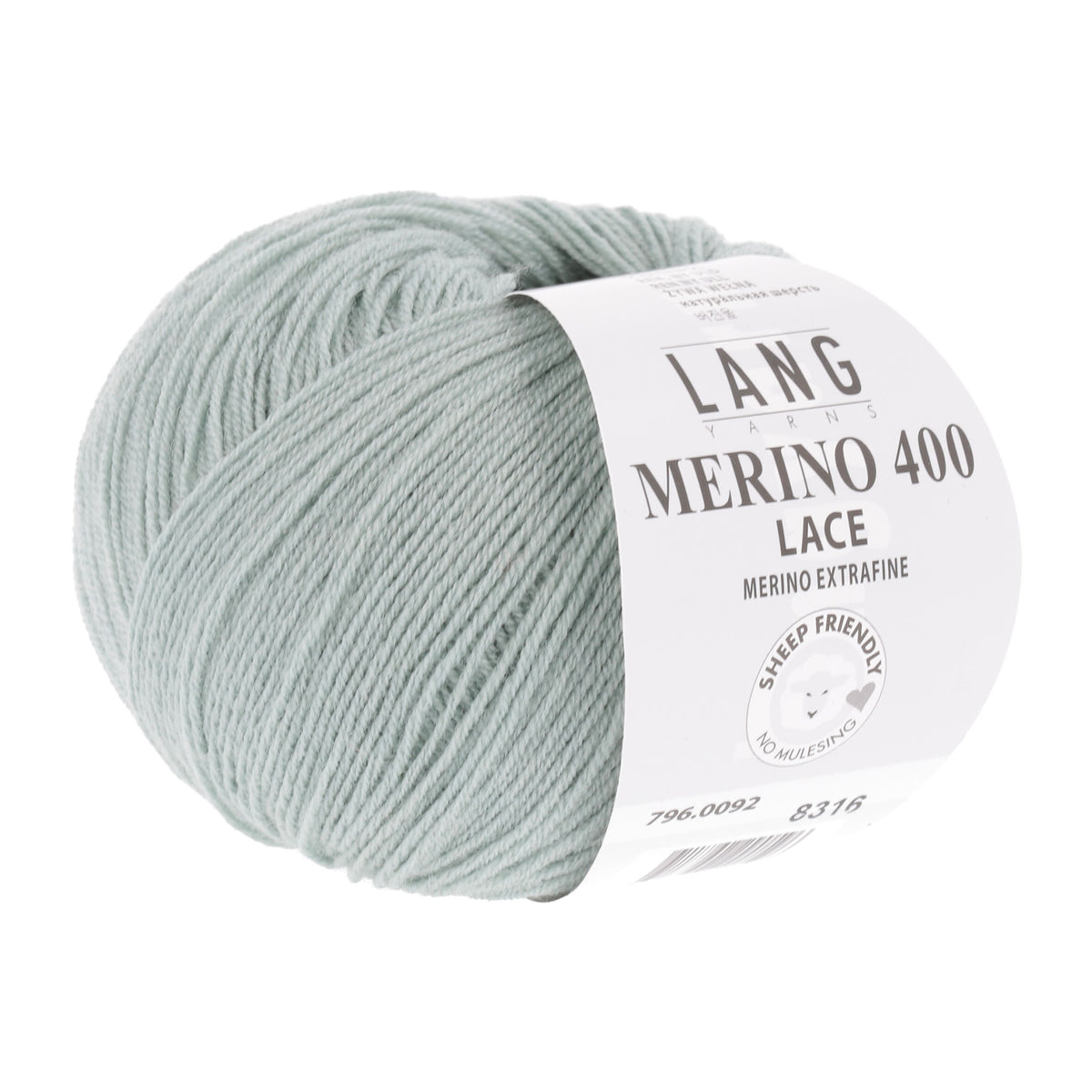 Pelote de Merino 400 Lace de Lang Yarns, coloris 0092 Vert de Gris Clair