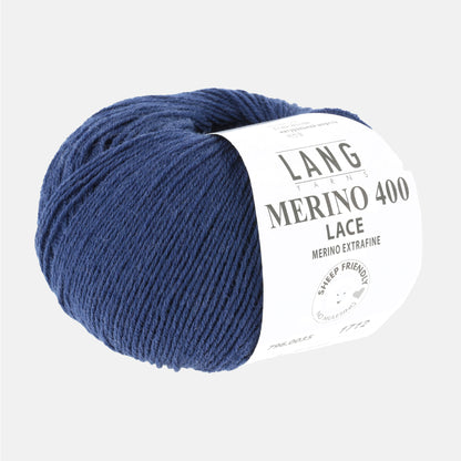 Pelote de Merino 400 Lace de Lang Yarns, coloris 0035 Bleu
