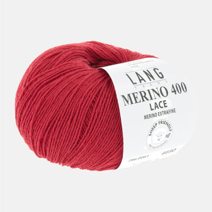 Pelote de Merino 400 Lace de Lang Yarns, coloris 0061 Cerise