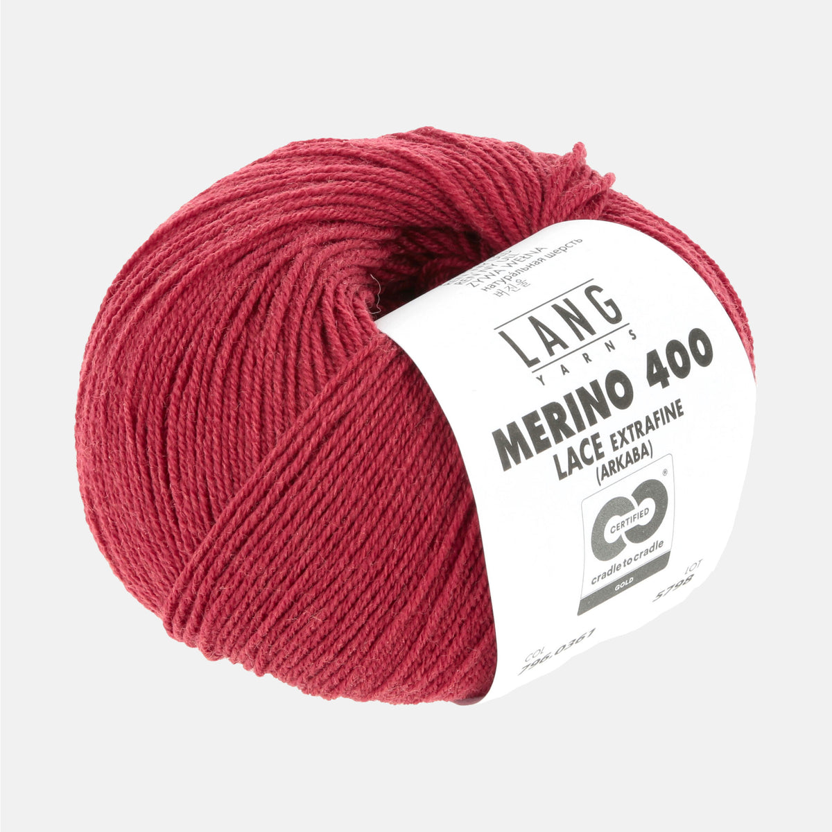 Pelote de Merino 400 Lace de Lang Yarns, coloris 361 Grenat