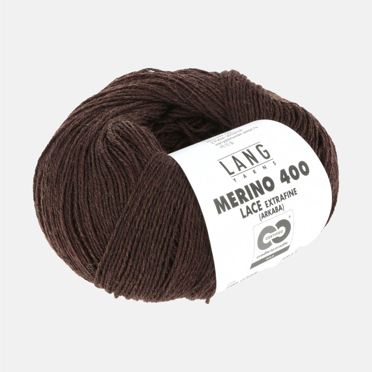 Pelote de Merino 400 Lace de Lang Yarns, coloris 0368 Chocolat