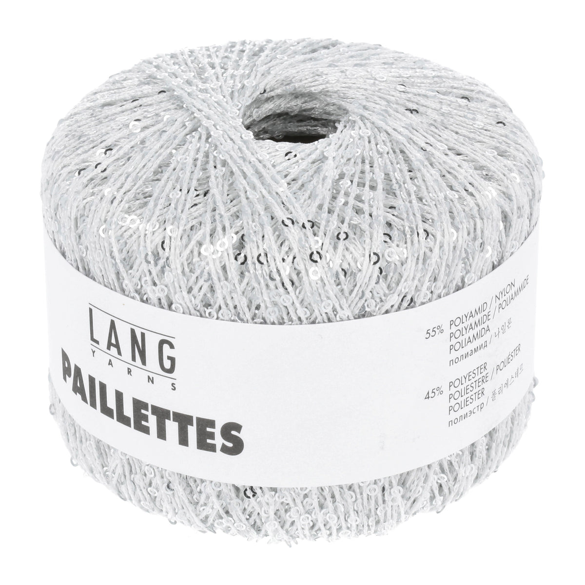 Pelote de Paillettes de Lang Yarns coloris 001 Blanc / Sequins Argent