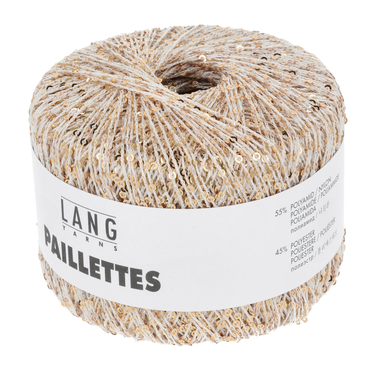 Pelote de Paillettes de Lang Yarns coloris 002 Champagne / Sequins Dorés