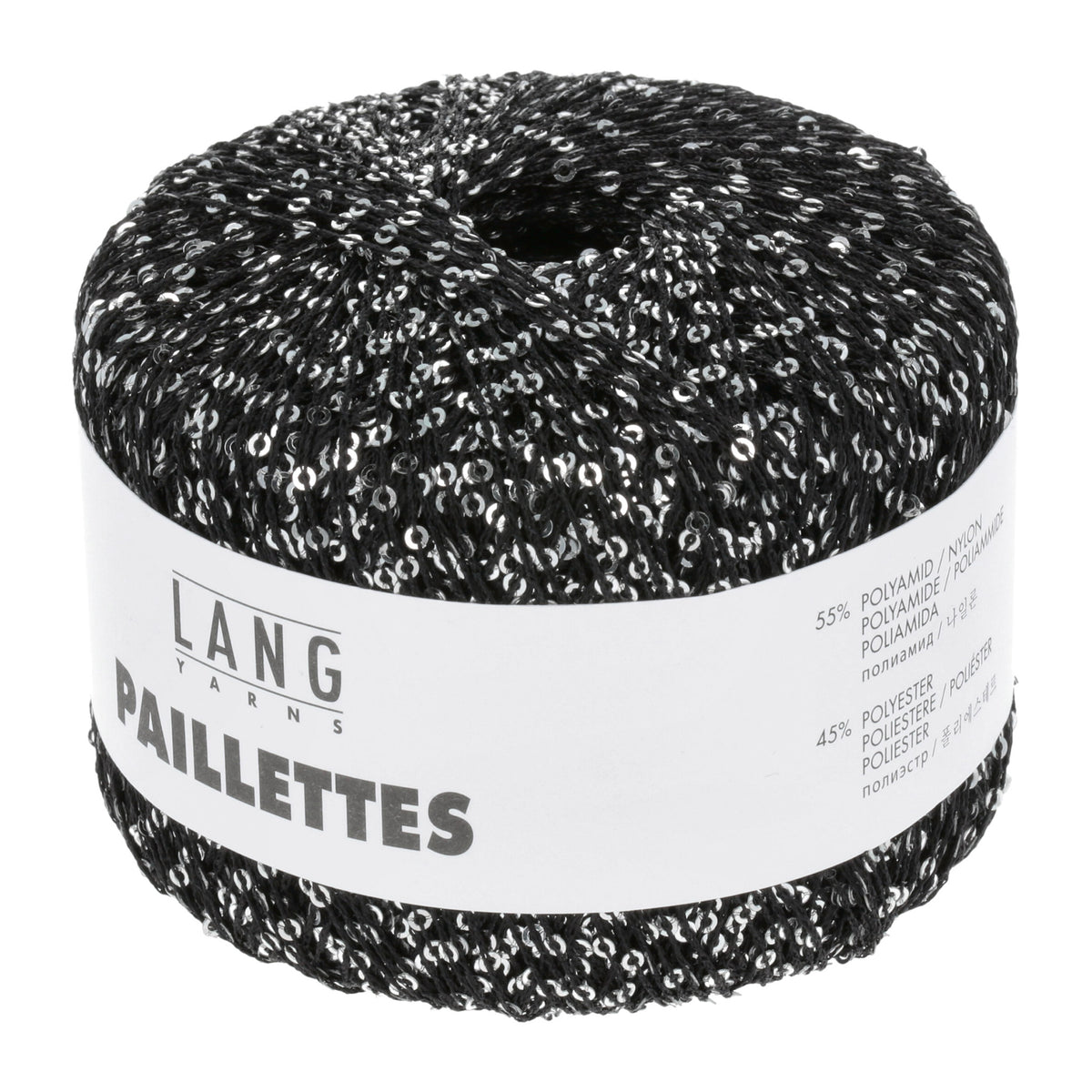 Pelote de Paillettes de Lang Yarns coloris 004 Noir / Sequins Argent