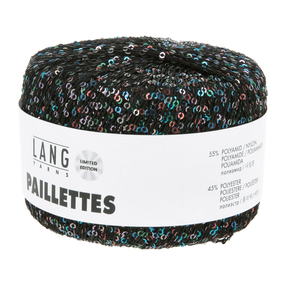 Pelote de Paillettes de Lang Yarns coloris 904 Noir / Sequins Multicolores