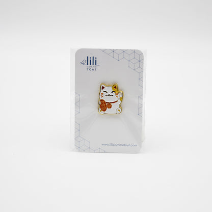Pin's Lili Comme Tout modèle Maneki Neko Roux et Blanc