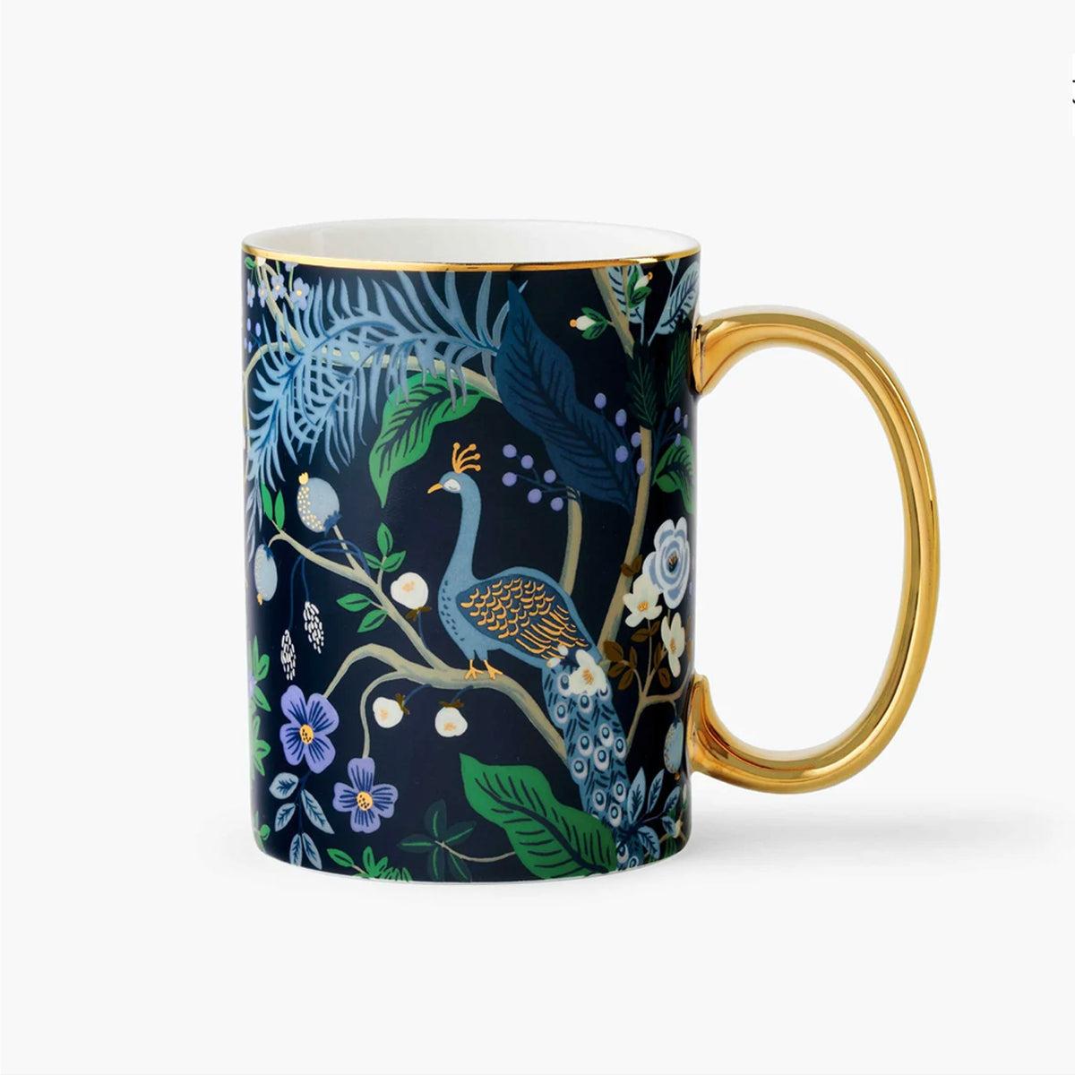 Mug en céramique avec poignée dorée Rifle Paper Co modèle Peacock