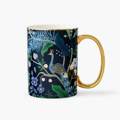 Mug en céramique avec poignée dorée Rifle Paper Co modèle Peacock