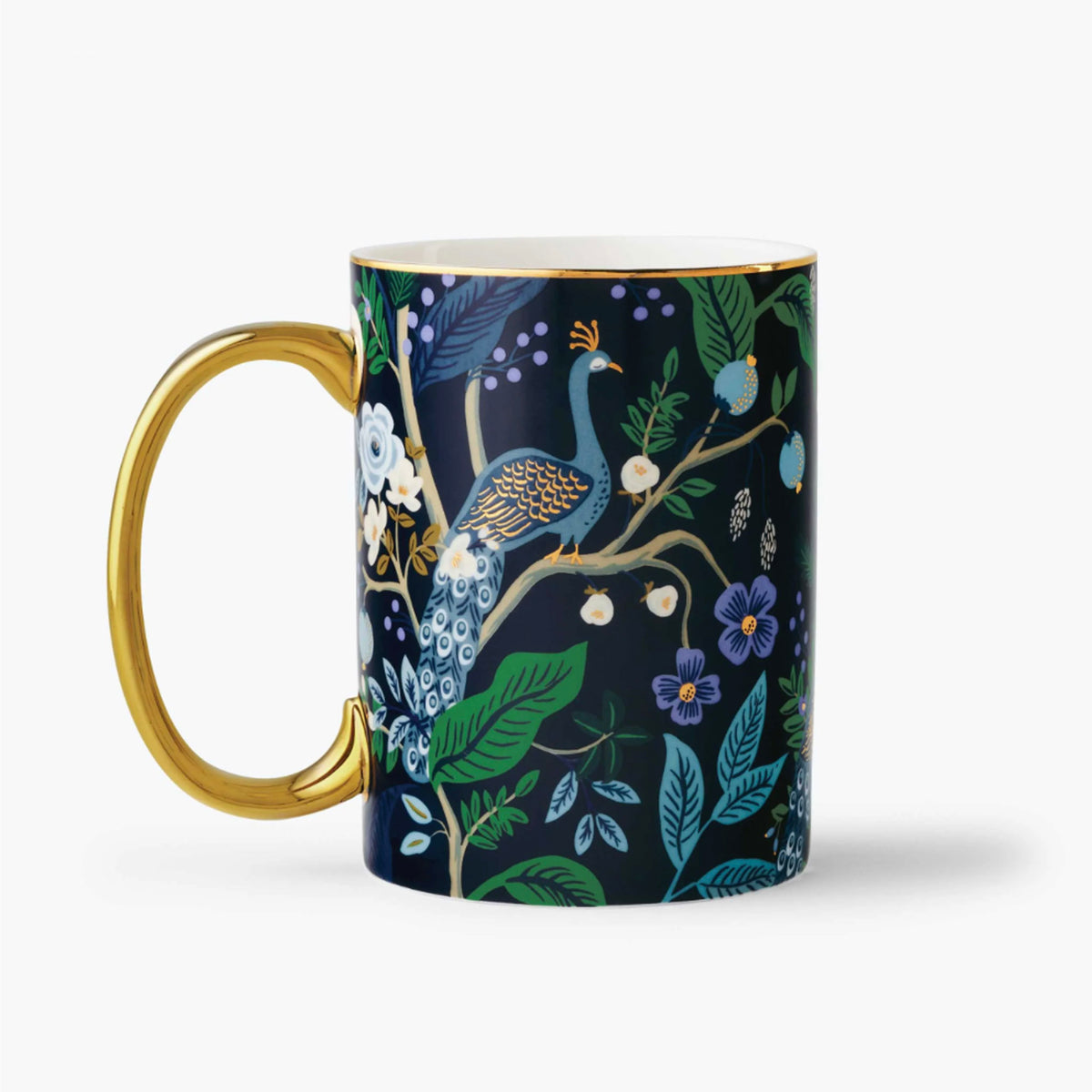 Mug en céramique avec poignée dorée Rifle Paper Co modèle Peacock