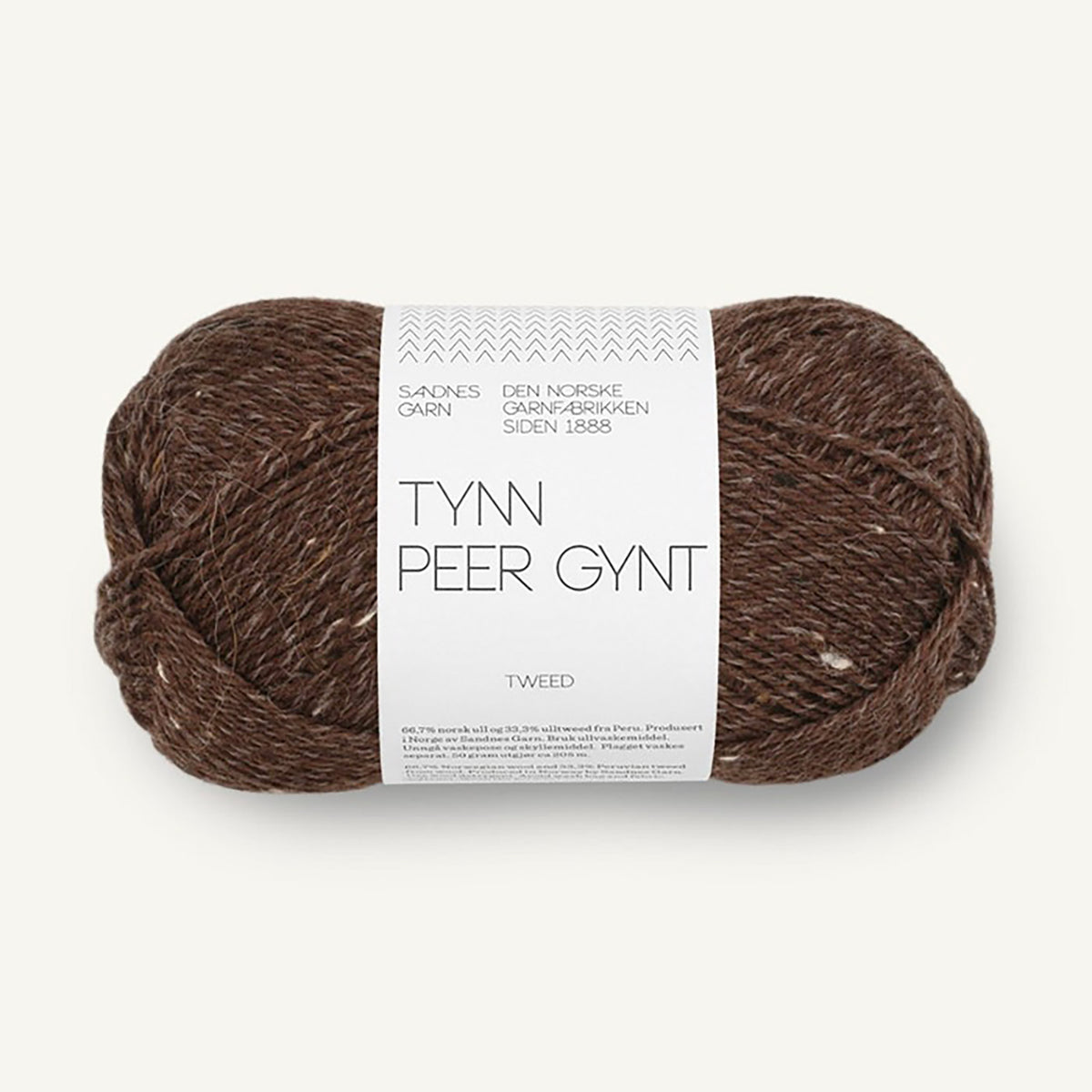 Pelote de Tynn Peer Gynt de Sandnes Garn, coloris 3085 Mork Brun Tweed