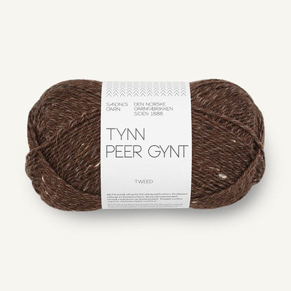 Pelote de Tynn Peer Gynt de Sandnes Garn, coloris 3085 Mork Brun Tweed