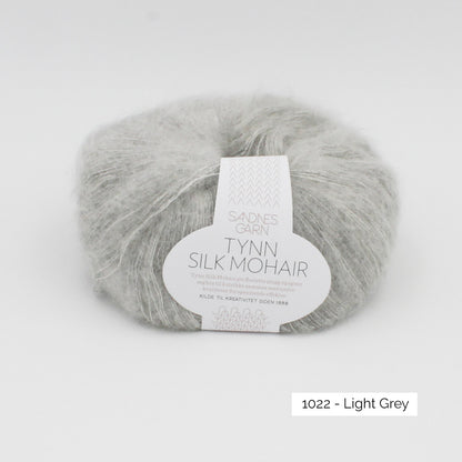 Pelote de Tynn Silk Mohair de Sandnes Garn, coloris 1022 Light Grey