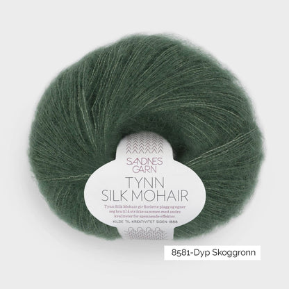 Pelote de Tynn Silk Mohair de Sandnes Garn coloris 8581 Dyp Skog Grøn