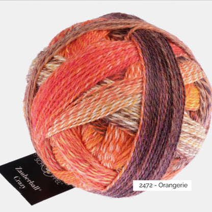 Pelote de Crazy Zauberball de Schoppel Wolle coloris 2472 Orangerie