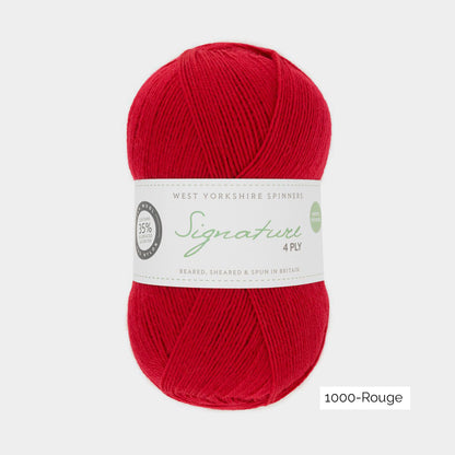 Pelote de Signature 4ply de West Yorkshire Spinners (WYS) coloris 1000 Rouge